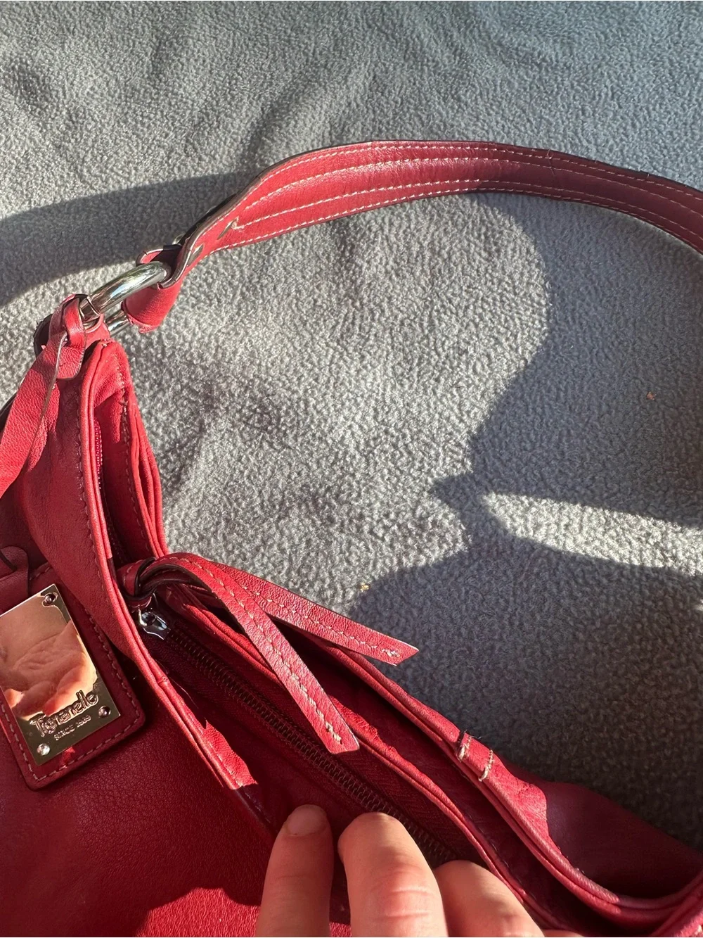 Tignanello Genuine Red Leather Vintage Shoulder Hobo Bag